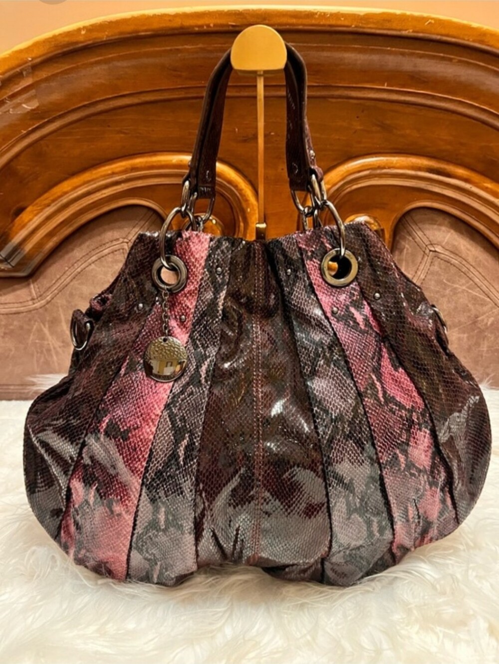 Nine West Y2K Pink & Brown Snakeskin-Pattern Shouldee Bag. Like New...NCO